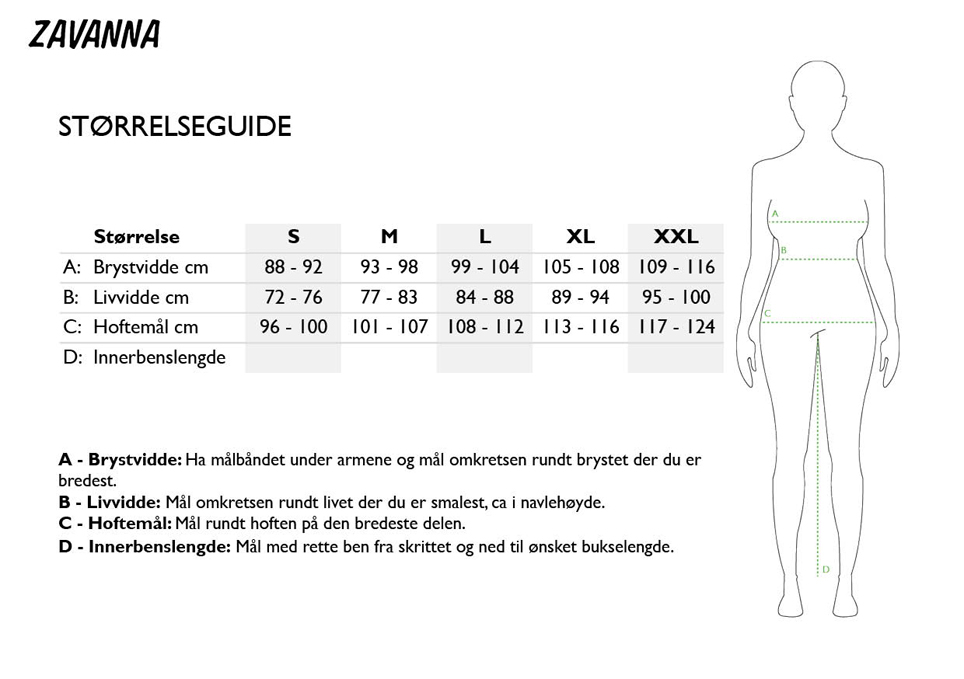 Størrelseguide S-XXL Finn din størrelse | Rask levering | Kjøp på Zavanna.no